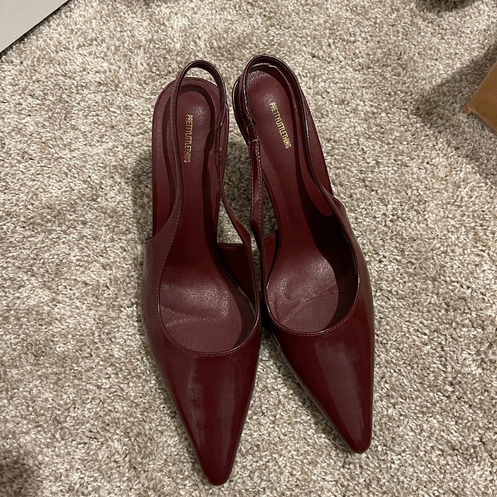 PrettyLittleThing Cherry Red Pu Point Toe Sling Back High Heeled Courts